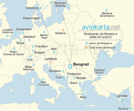 Jat Airways: Red letenja zimsku sezonu 2012/2013 - Aviokarta.net